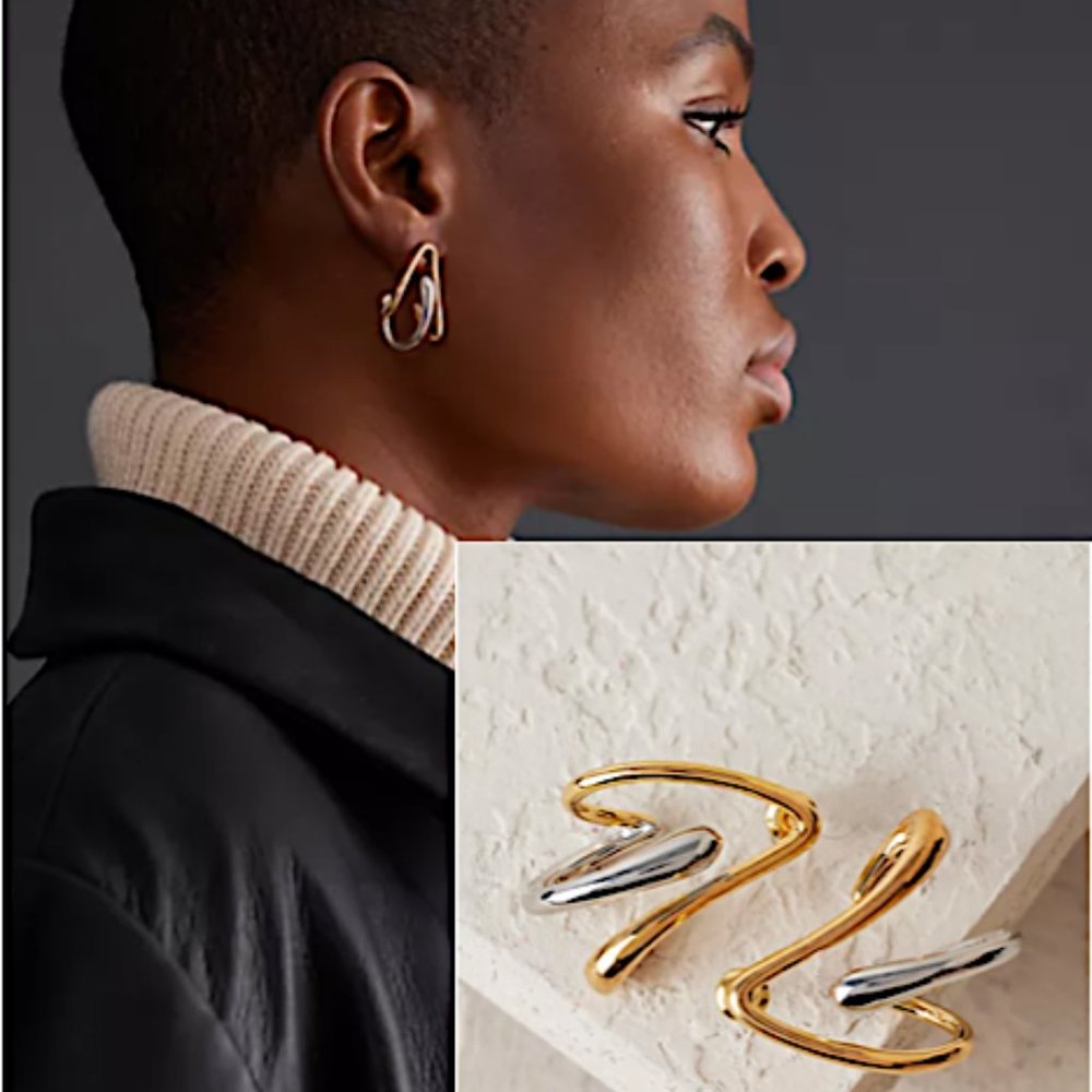 NEW~ Anthropologie Abstract Triangle Drop Gold and Silver Earrings